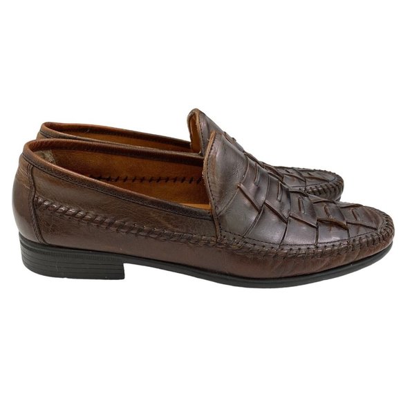 French Shriner Avalon Dress Shoe Mens Size 10 Loafer Slip On Woven Brown Leather - Picture 4 of 14